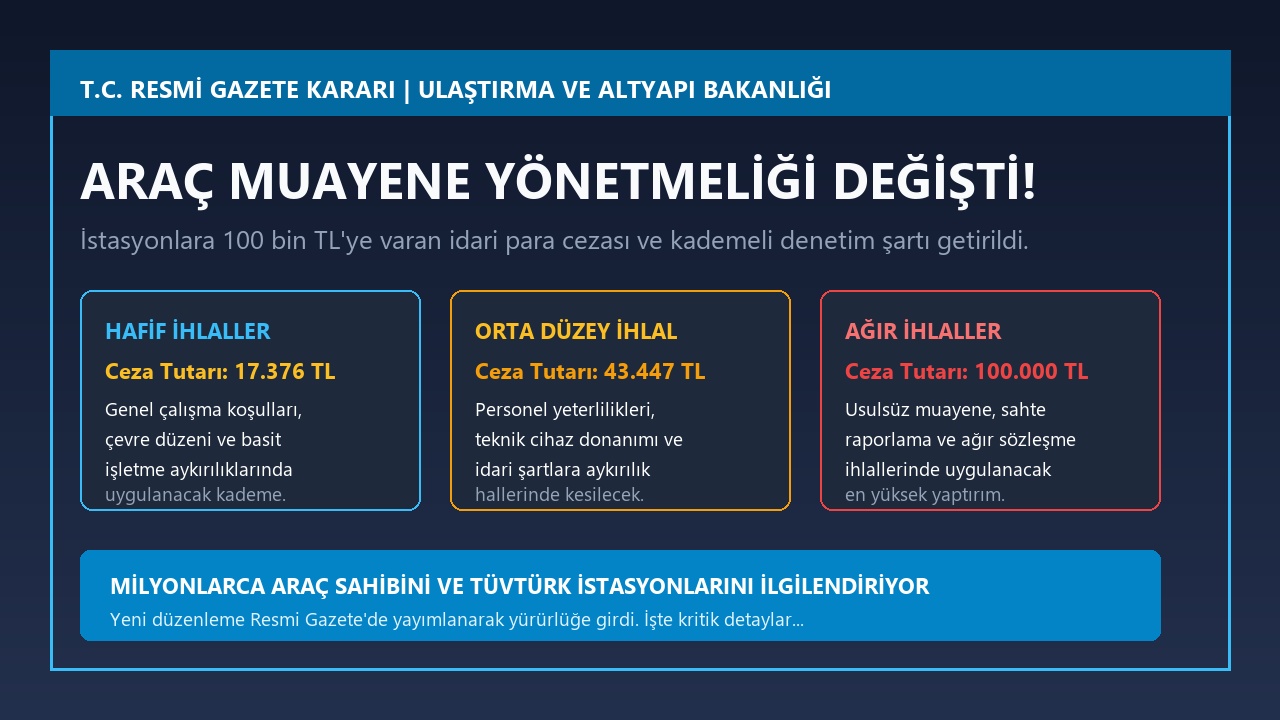 Resmi Gazete'de Yayımlandı: Araç Muayene Yönetmeliği Değişti! Kurallara Uymayan İstasyonlara 100 Bin TL Ceza
