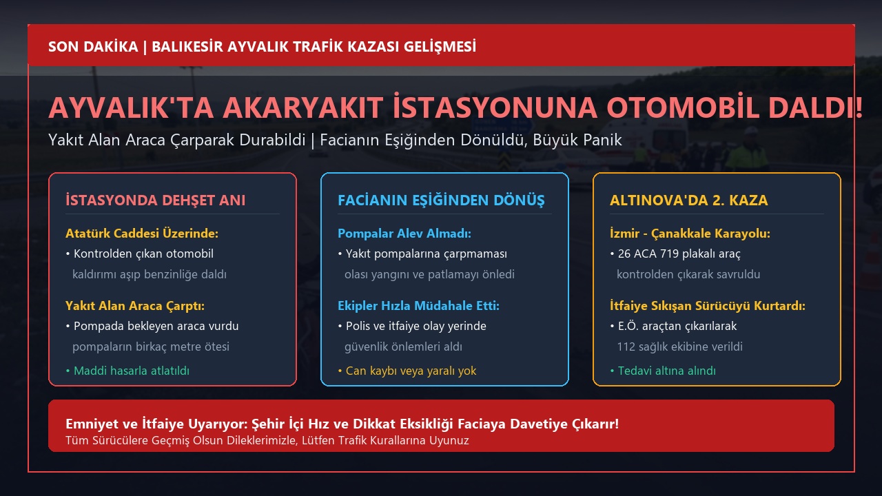 Balıkesir Ayvalık’ta Akaryakıt İstasyonuna Otomobil Daldı: Facianın Eşiğinden Dönüldü! İşte Detaylar