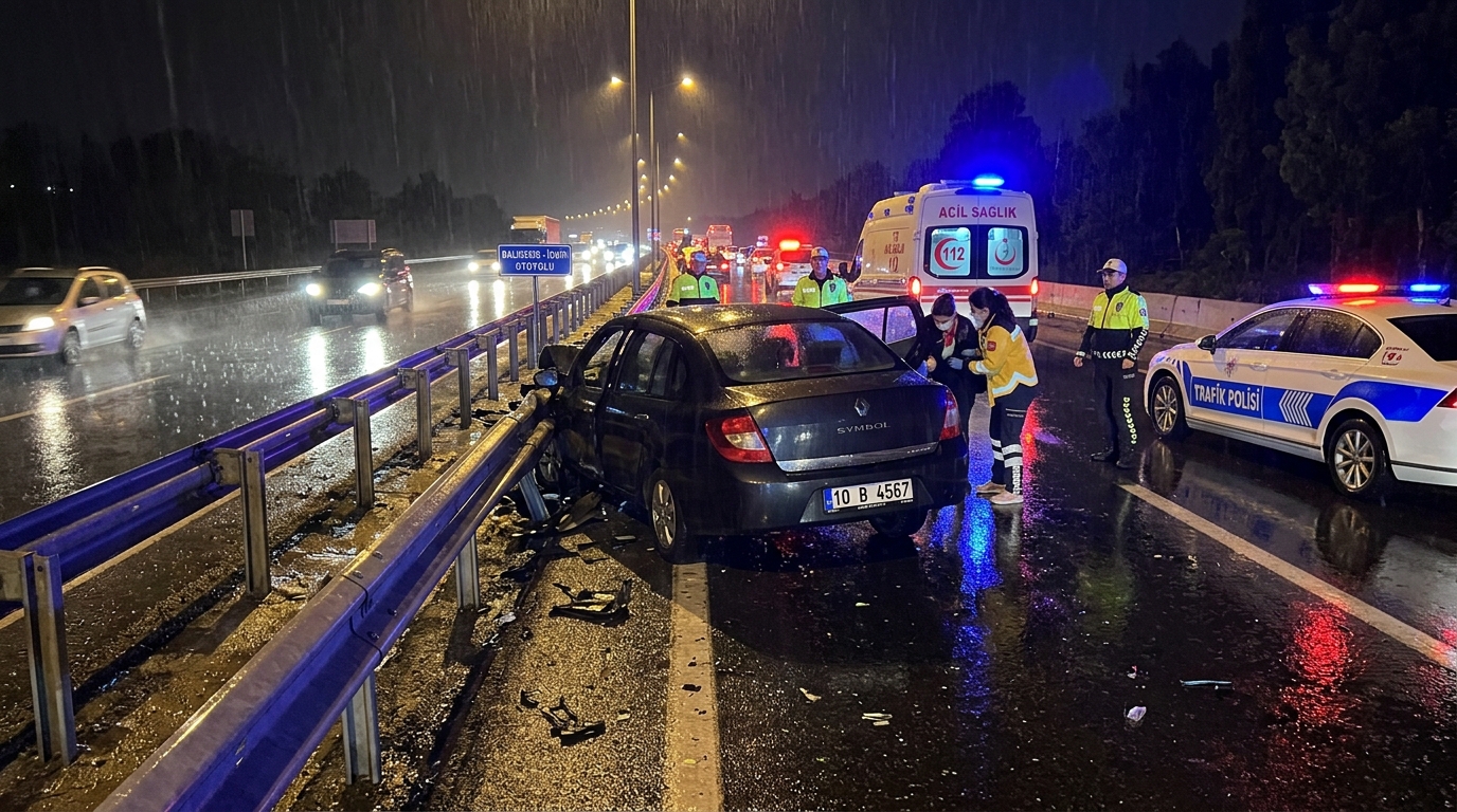 Balıkesir'de Gece Yarısı Trafik Kazası: Bariyerlere Çarpan Araçta Can Pazarı