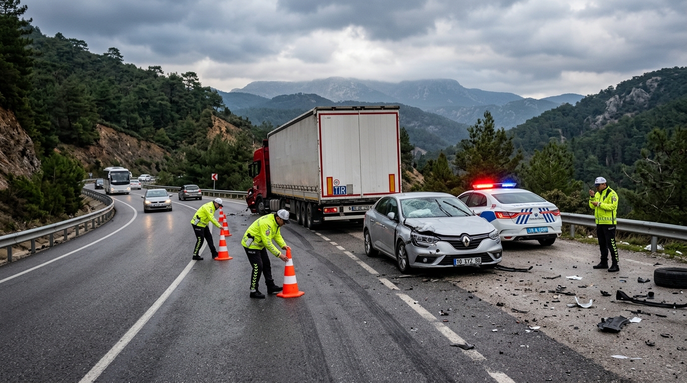 Balıkesir-Edremit Karayolunda Korkutan Kaza: TIR ile Otomobil Çarpıştı, Trafik Tek Şeride Düştü!