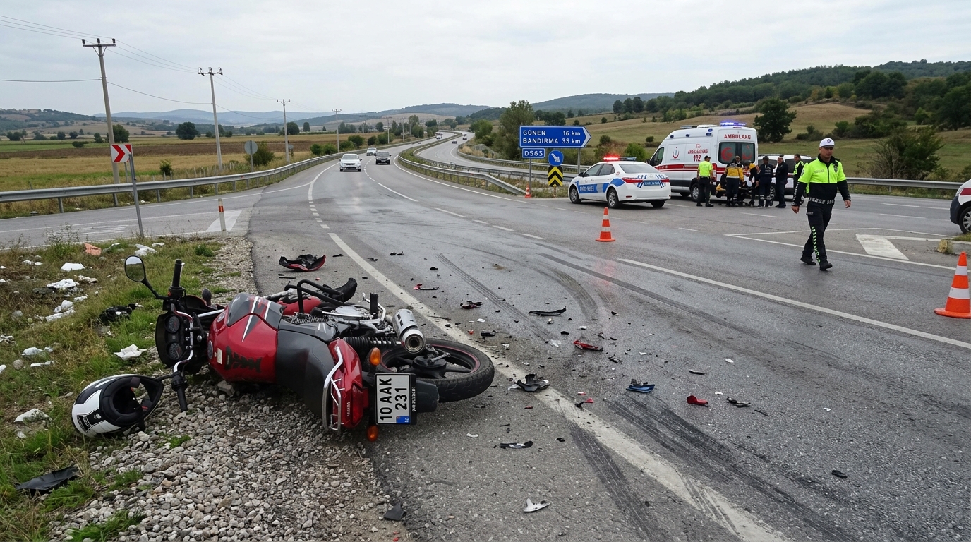 Bandırma-Gönen Yolunda Feci Kaza: Motosiklet Otomobile Çarptı, 2 Yaralı!