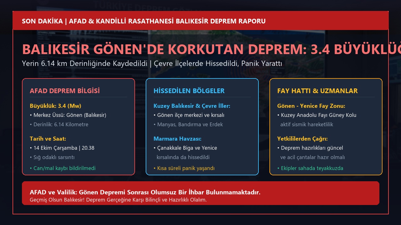 Balıkesir Gönen’de Korkutan Deprem: 3.4 Büyüklüğünde Sarsıntı! İşte AFAD Verileri ve Son Durum
