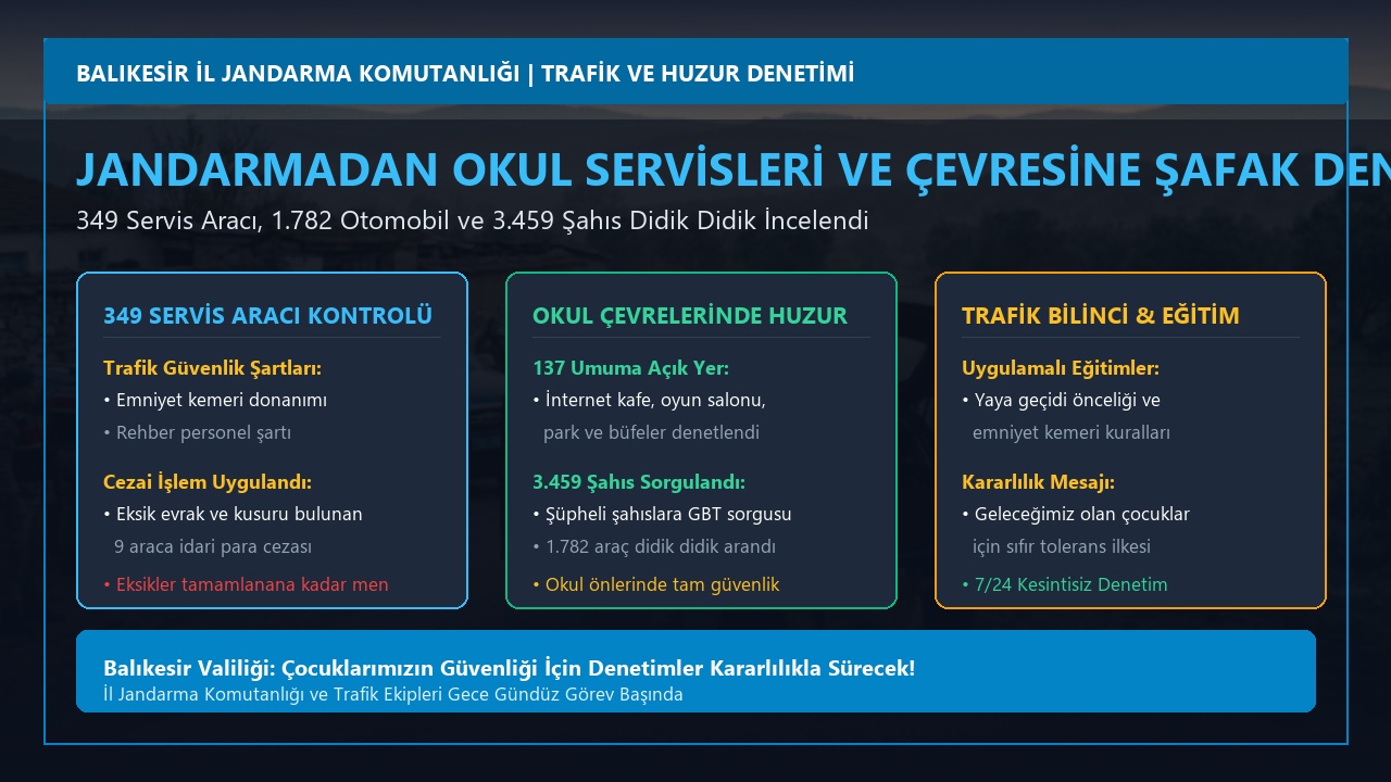 Balıkesir’de Jandarmadan Okul Servislerine Şafak Denetimi: 349 Servis ve Binlerce Şahıs Kontrol Edildi!