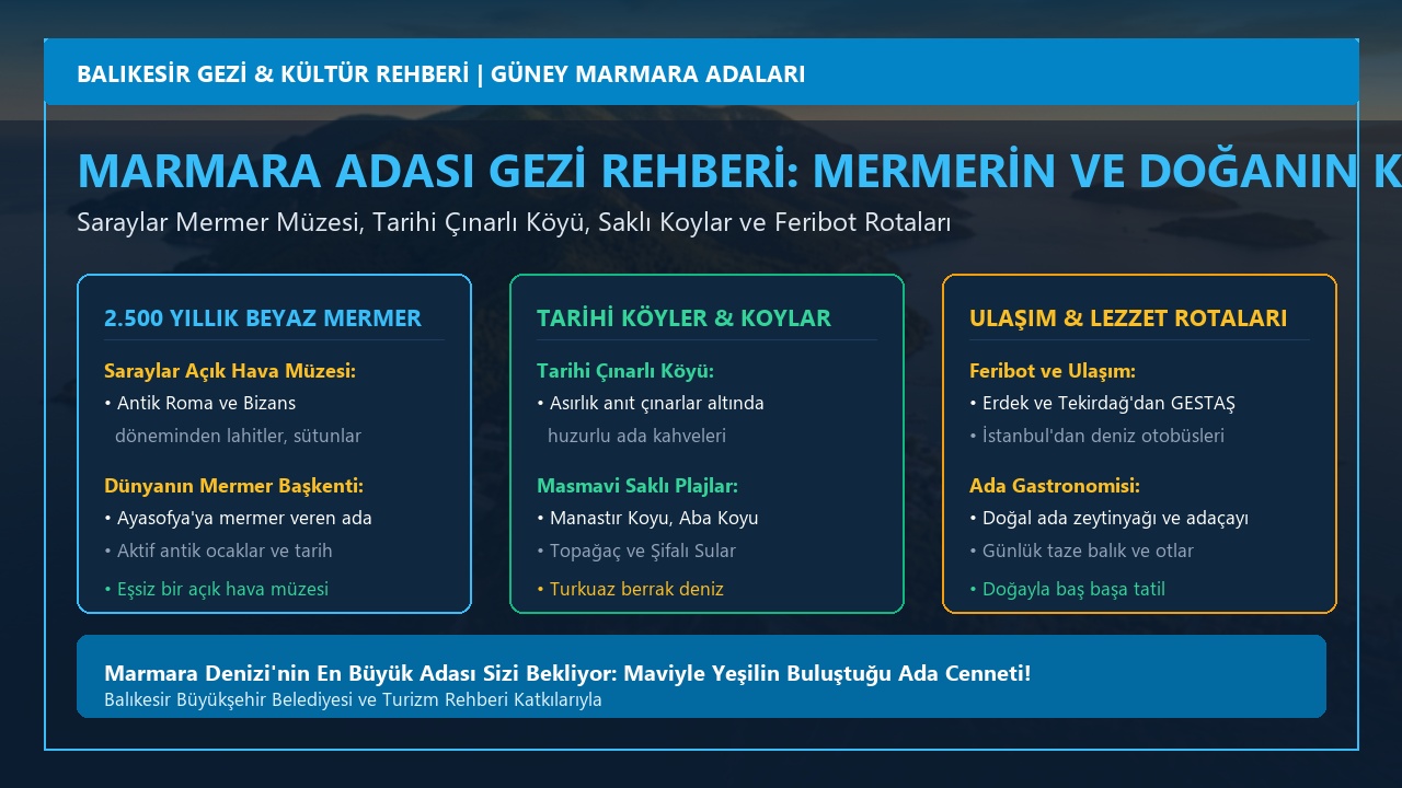 Marmara Adası Gezi Rehberi: Saraylar Mermer Müzesi, Tarihi Çınarlı Köyü, Masmavi Koylar ve Ada Rotaları