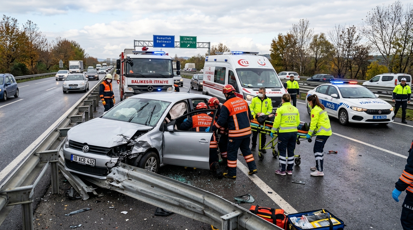 Balıkesir Susurluk’ta Feci Kaza: Otomobil Bariyerlere Ok Gibi Saplandı, İtfaiye Can Pazarında Seferber Oldu!