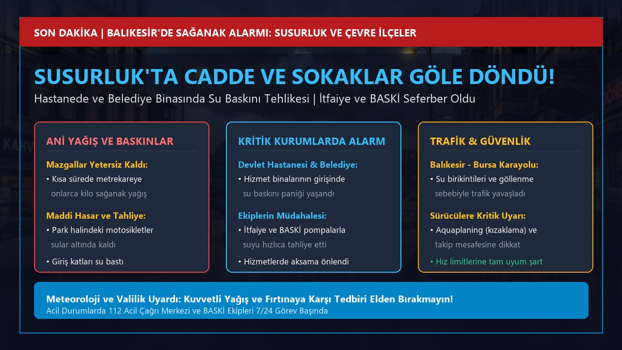 Balıkesir’de Sağanak Alarmı: Susurluk’ta Cadde ve Sokaklar Göle Döndü, Hastanede Su Baskını Tehlikesi!