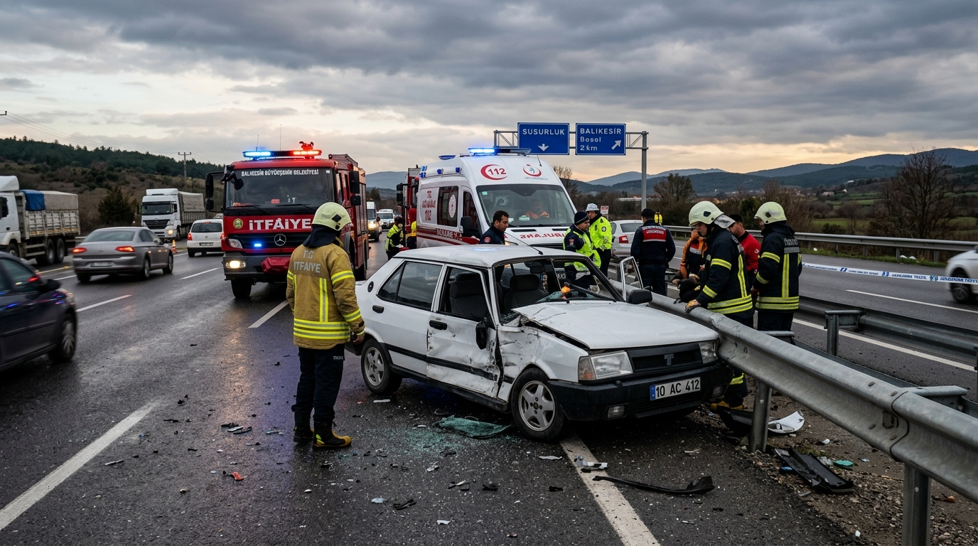 Balıkesir Susurluk’ta Feci Kaza: Otomobil Bariyerlere Çarptı, Araçta Can Pazarı Yaşandı